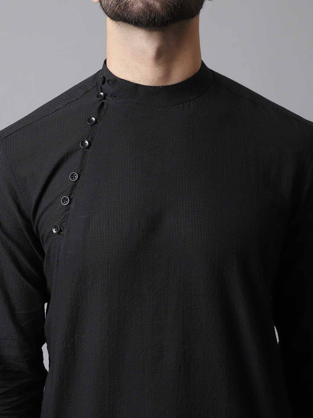 Even Apparels Black Solid Kurta With Band Collar | Grocsy