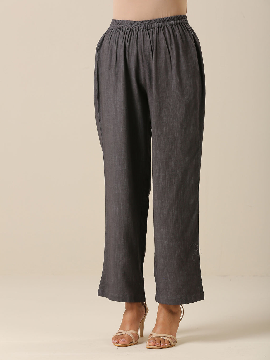 trueBrowns Slate Grey Slub Texture Overlap Pleat Kurta Pant Set | Grocsy