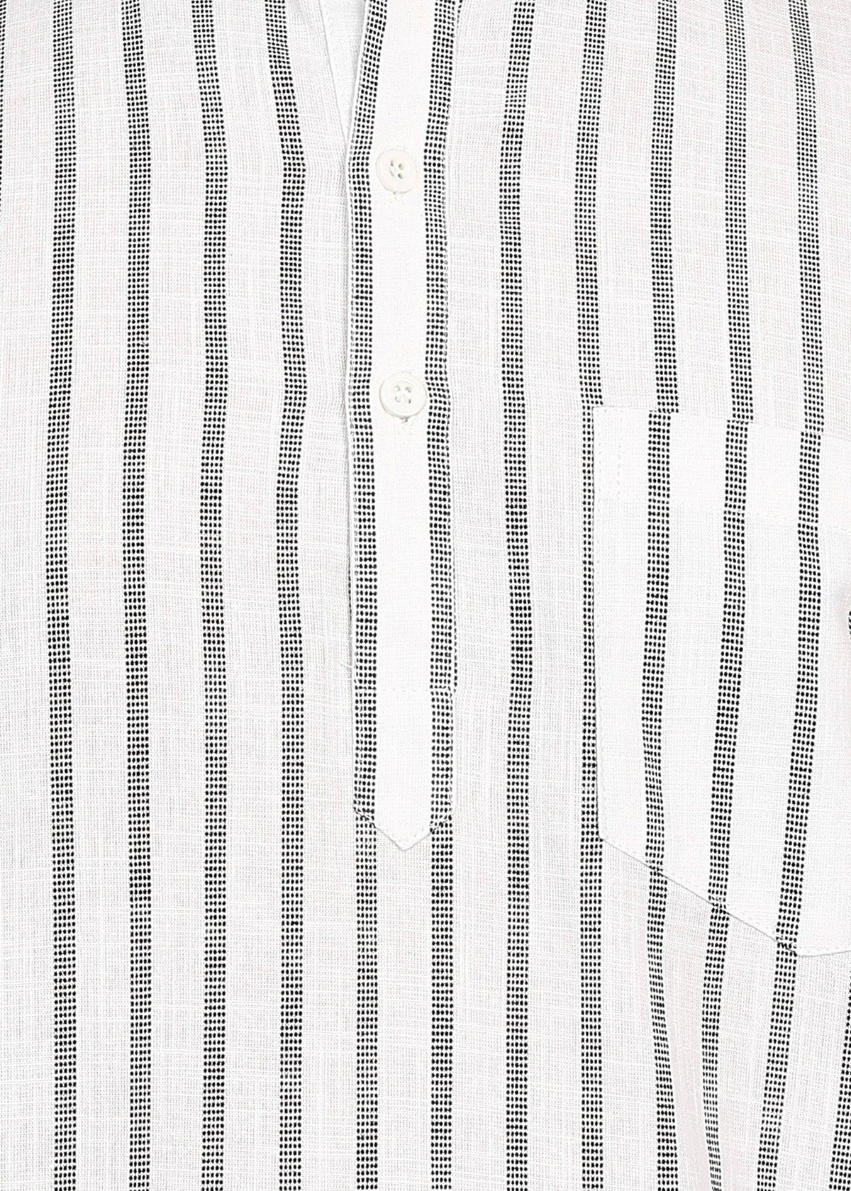 Fabmade Driftline Stripe Linen Short Kurta | Grocsy