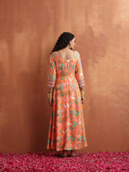 trueBrowns Orange Print Flared Anarkali Kurta Set | Grocsy