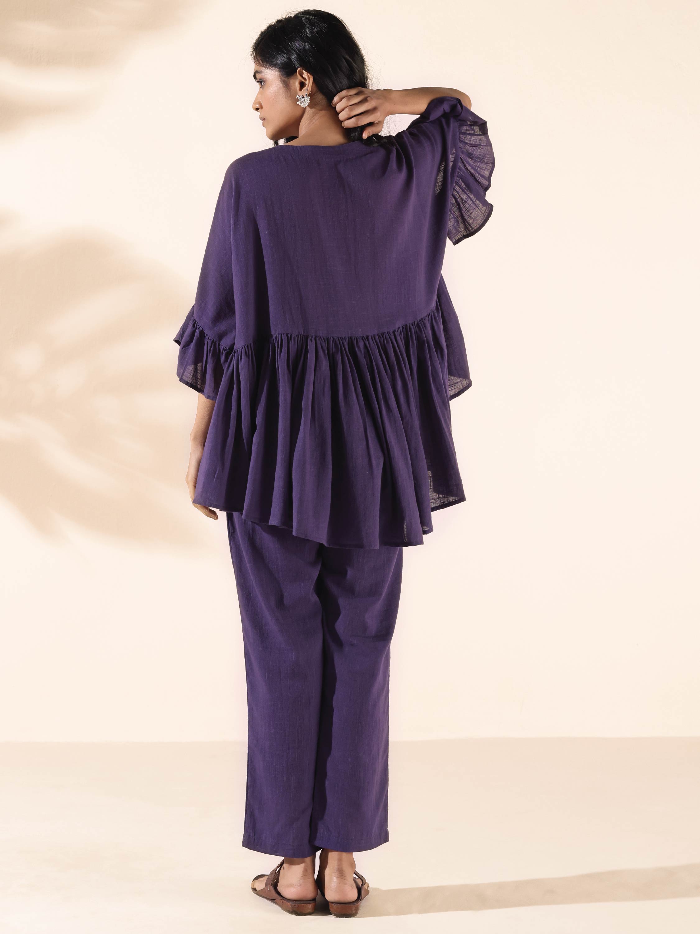 trueBrowns Purple Cotton Flared Co-ord Set | Grocsy