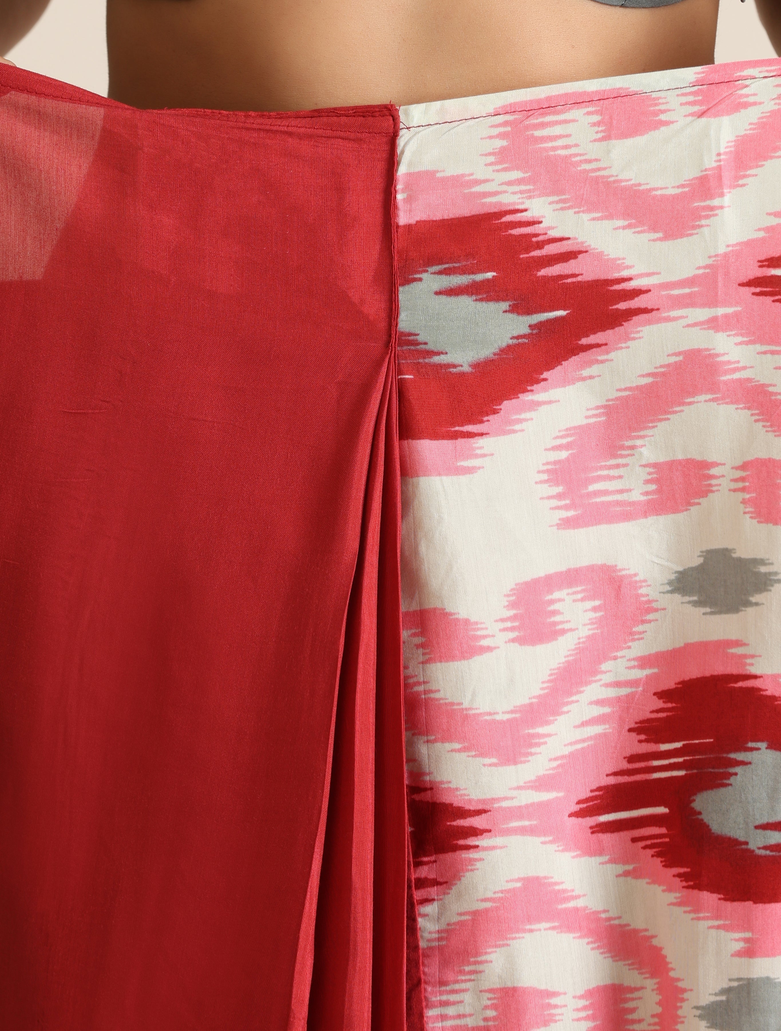 trueBrowns Maroon Grey Muslin Ikat Saree | Grocsy