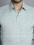 Jainish Men's Geomatric Printed Formal Shirts - Pista | Grocsy