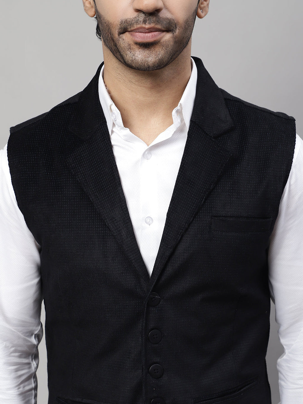 Even Apparels Men's Black Nehru Jacket With Welt Pockets | Grocsy