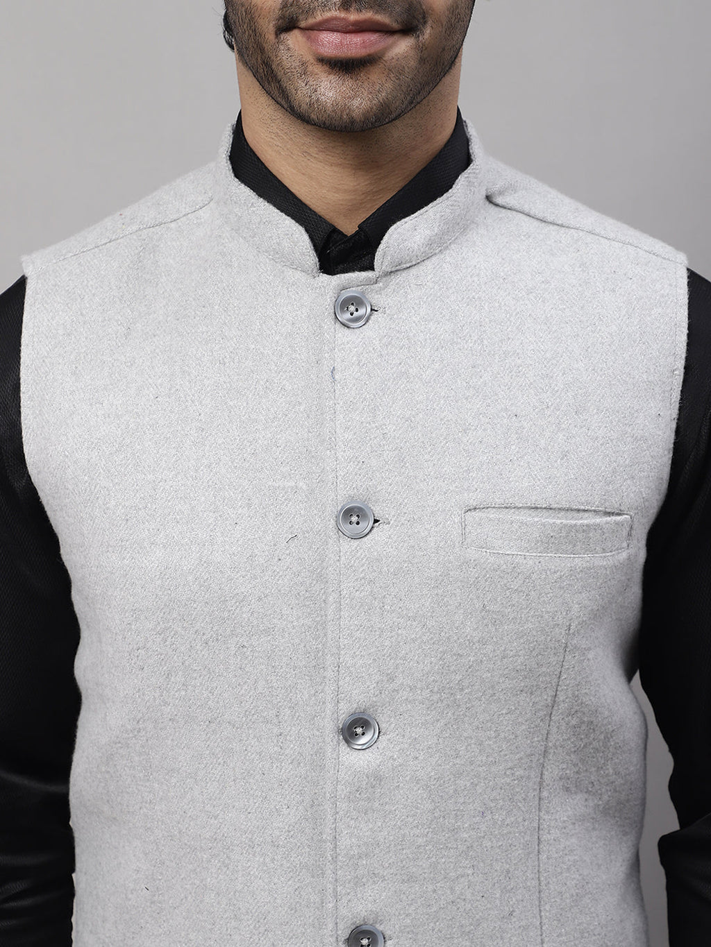 Even Apparels Men's Grey Pure Wool Nehru Jacket | Grocsy
