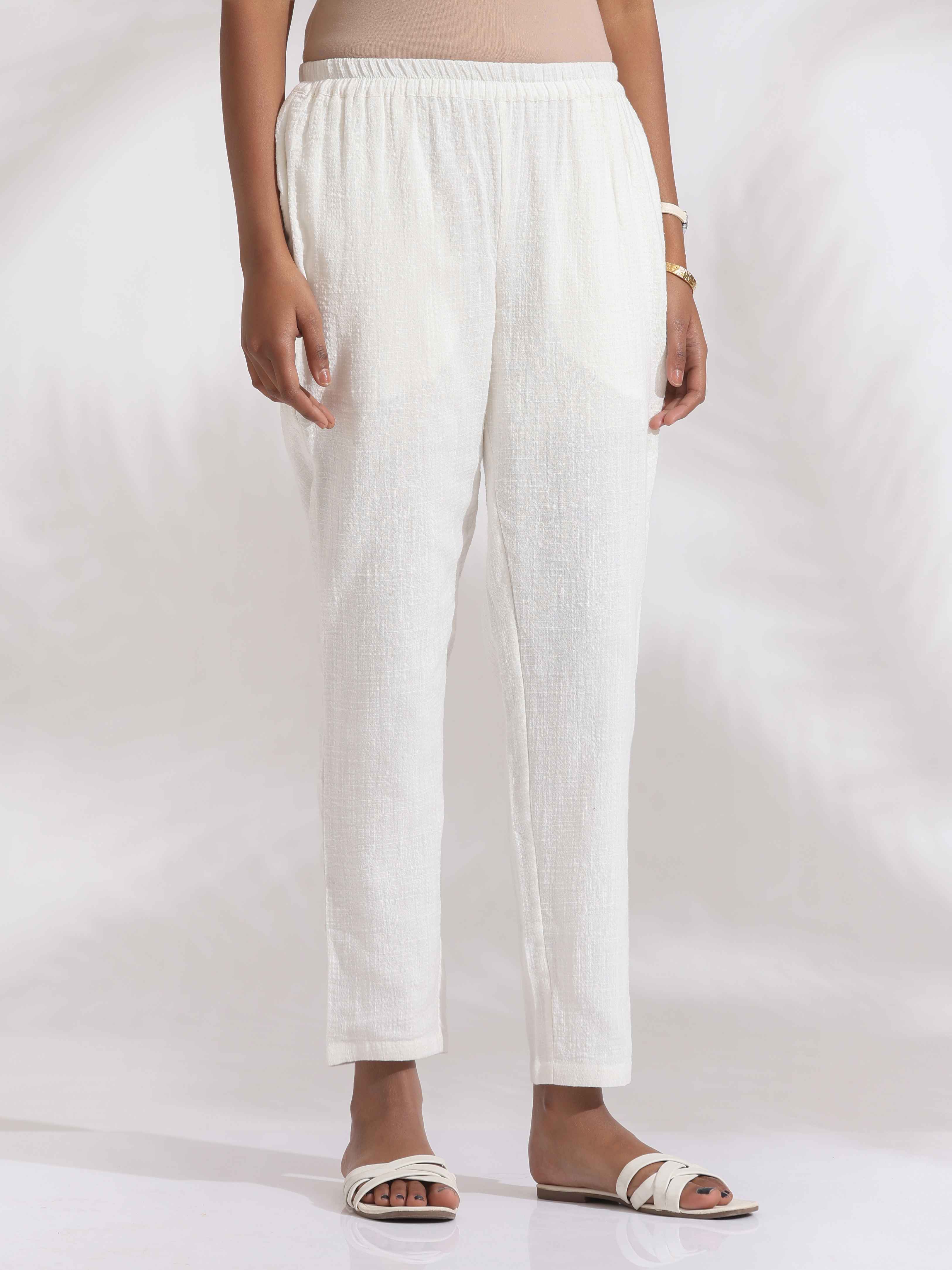 trueBrowns White Cotton A-line Kurta Set | Grocsy