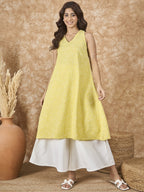 InWeave Light Yellow V Neck Aline Kurta Set | Grocsy