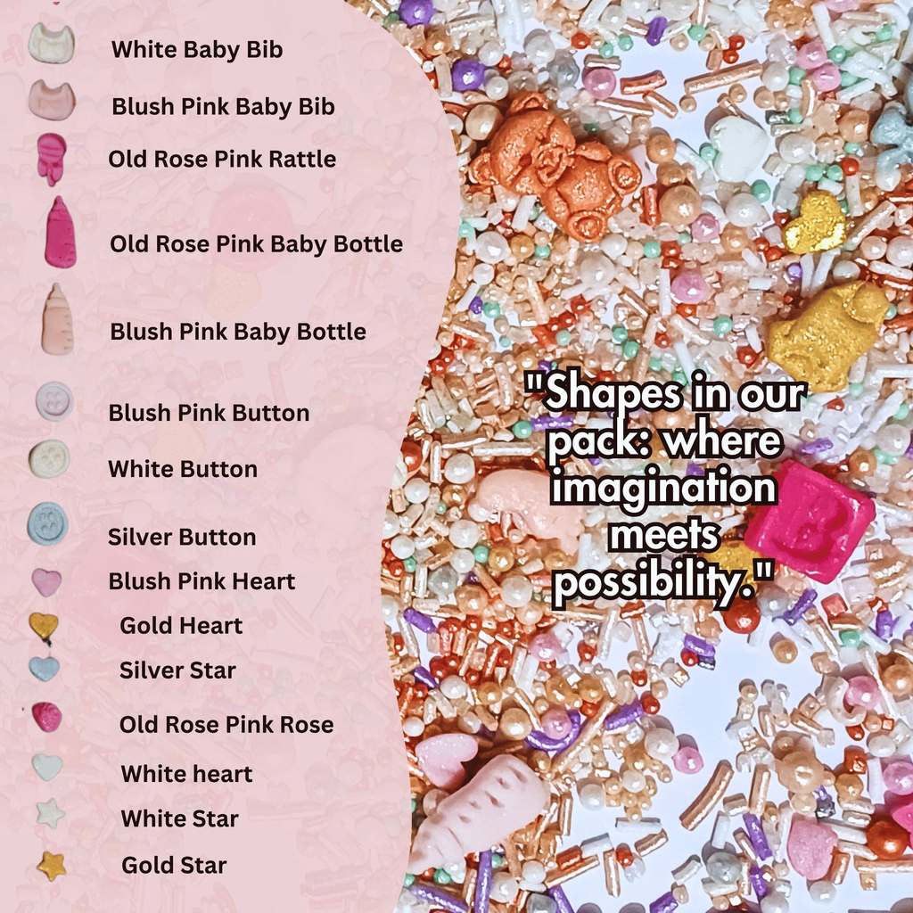 Confect Girls Baby Shower Sprinkles | Mix Heart, Teddy, Baby Feed Bottle & Baby Feet Sprinkles | Grocsy