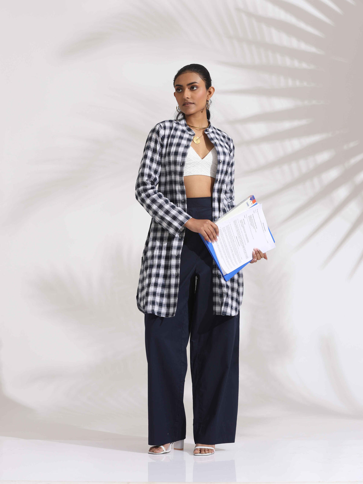 trueBrowns Blue Cotton Check Kurta Co-ord Set | Grocsy