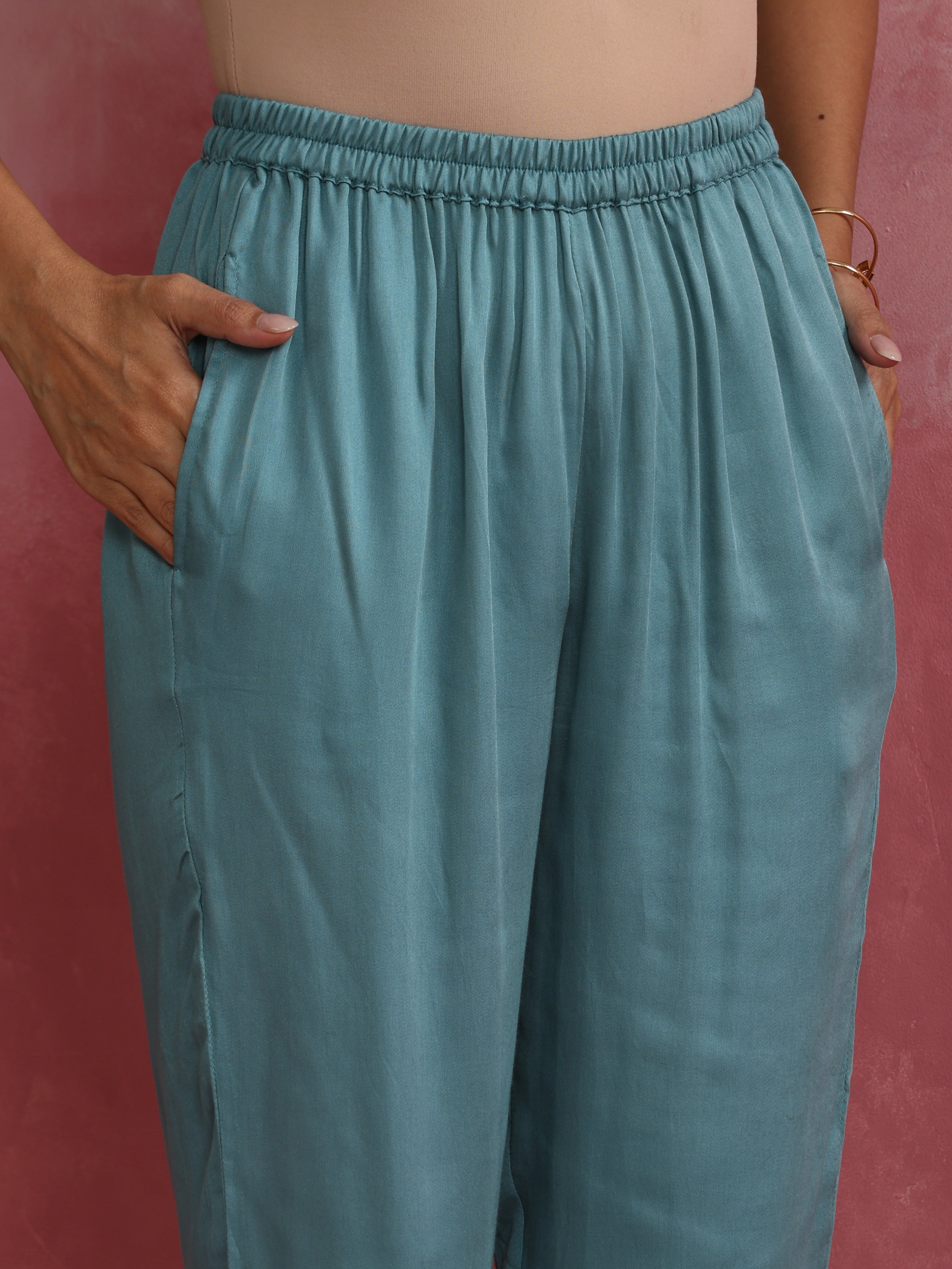 trueBrowns Light Blue Modal Straight Kurta Co-ord Set | Grocsy