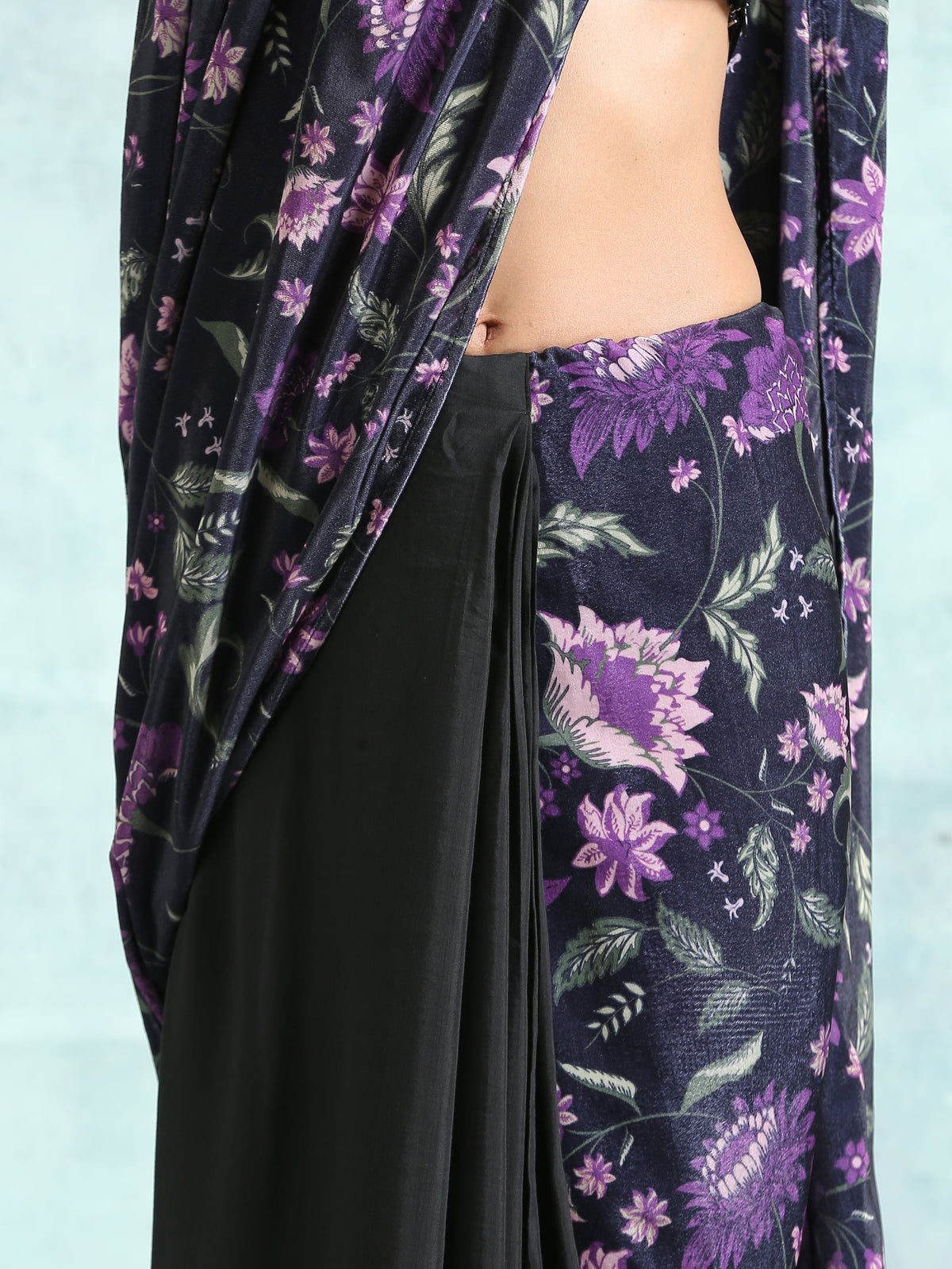 trueBrowns Black Printed Velvet Ready to Wear Saree | Grocsy
