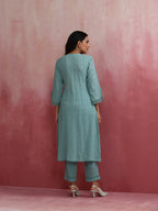 trueBrowns Aqua Blue Cotton Dobby Angrakha Kurta Set | Grocsy