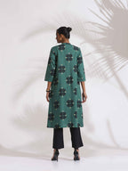 trueBrowns Green Cotton Print Front Slit Kurta Set | Grocsy