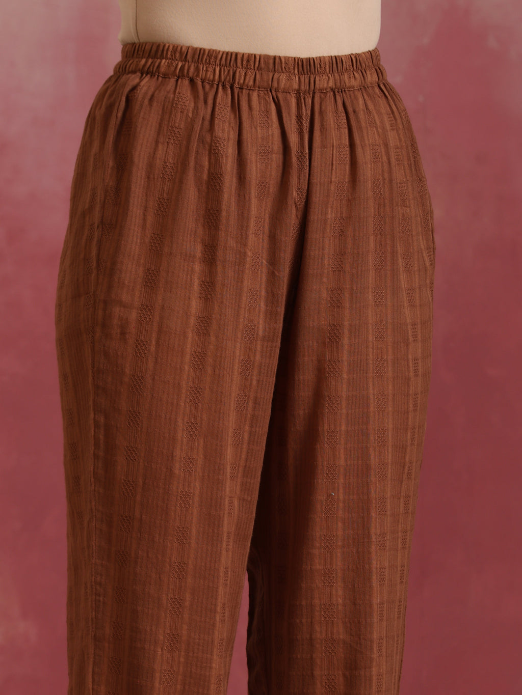 trueBrowns Brown Cotton Dobby Kurta Co-ord set | Grocsy