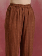 trueBrowns Brown Cotton Dobby Kurta Co-ord set | Grocsy