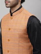 Even Apparels Men's Orange Nehru Jacket With Welt Pockets | Grocsy
