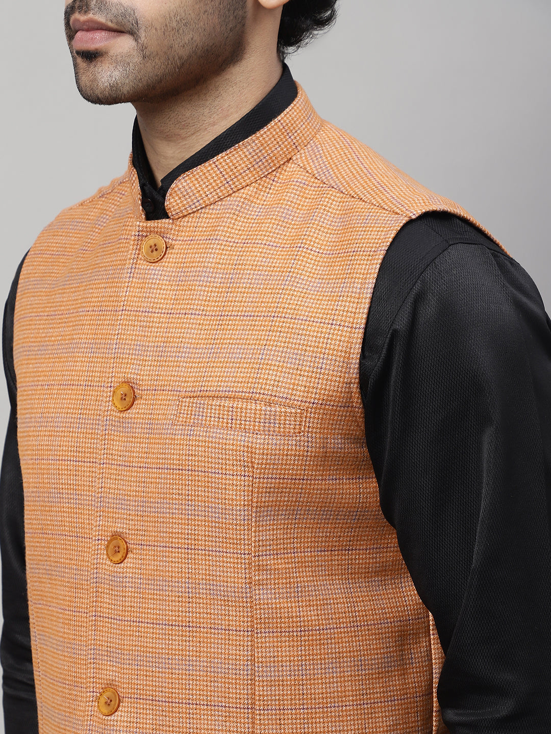Even Apparels Men's Orange Nehru Jacket With Welt Pockets | Grocsy