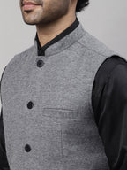 Even Apparels Men's Grey Pure Wool Nehru Jacket | Grocsy