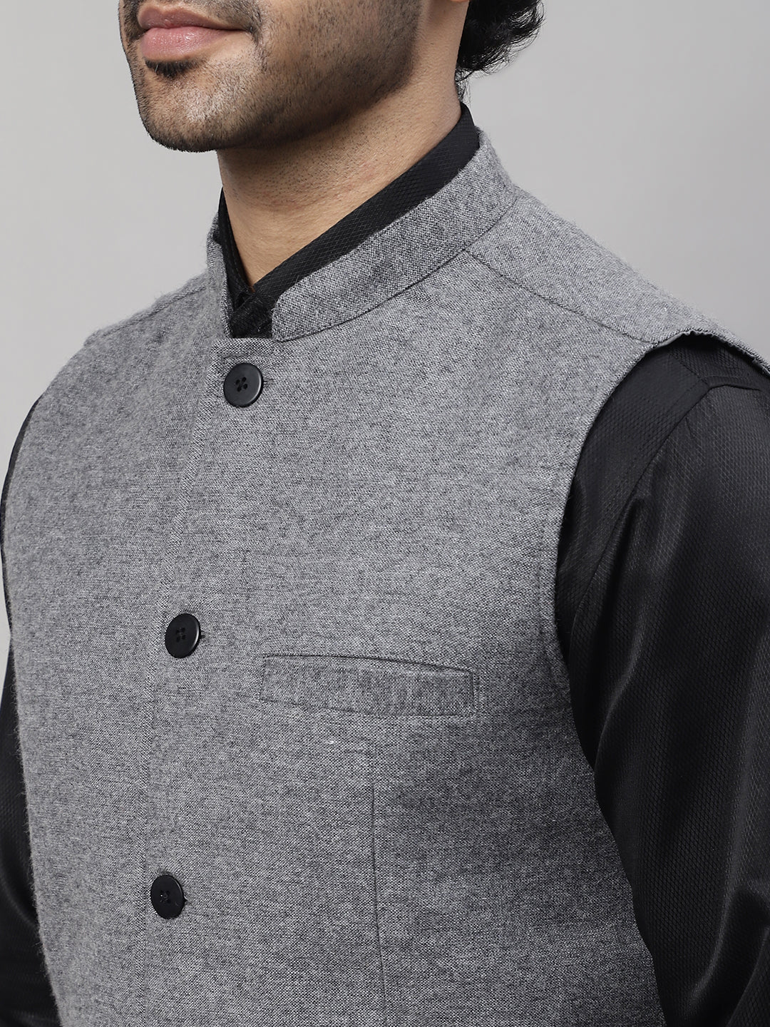 Even Apparels Men's Grey Pure Wool Nehru Jacket | Grocsy