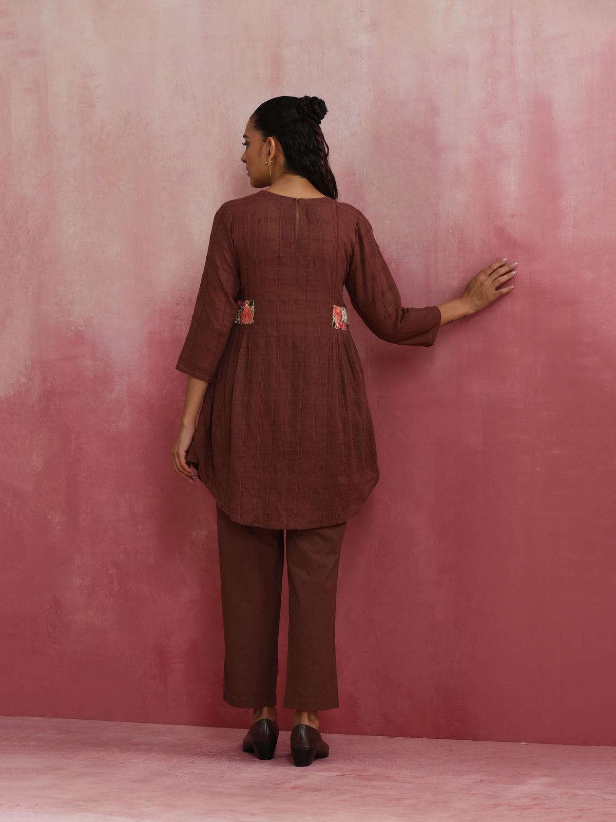 trueBrowns Brown Cotton Dobby Kurta Co-ord set | Grocsy