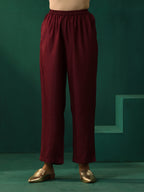 trueBrowns Wine Geometric Viscose Silk High Slit Kurta Pant Set | Grocsy