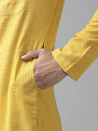 Fabmade Men Yellow Cotton Linen Kurta Pyjama | Grocsy
