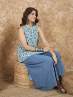InWeave Mint Blue Side Asymmetric Kurta Set | Grocsy