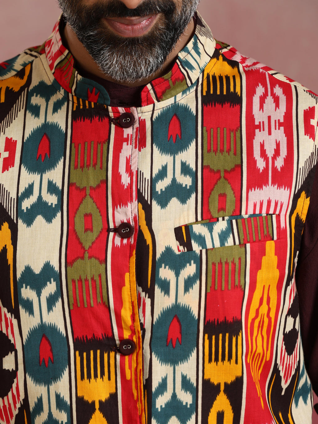 trueBrowns Men's Cola Ikat Print Cotton Reversible Nehru Jacket | Grocsy