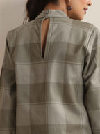 trueBrowns Green Check High Neck Winter Top | Grocsy