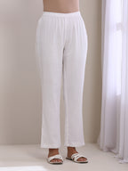 trueBrowns White Dobby Flared Slit Kurta Pant Set | Grocsy