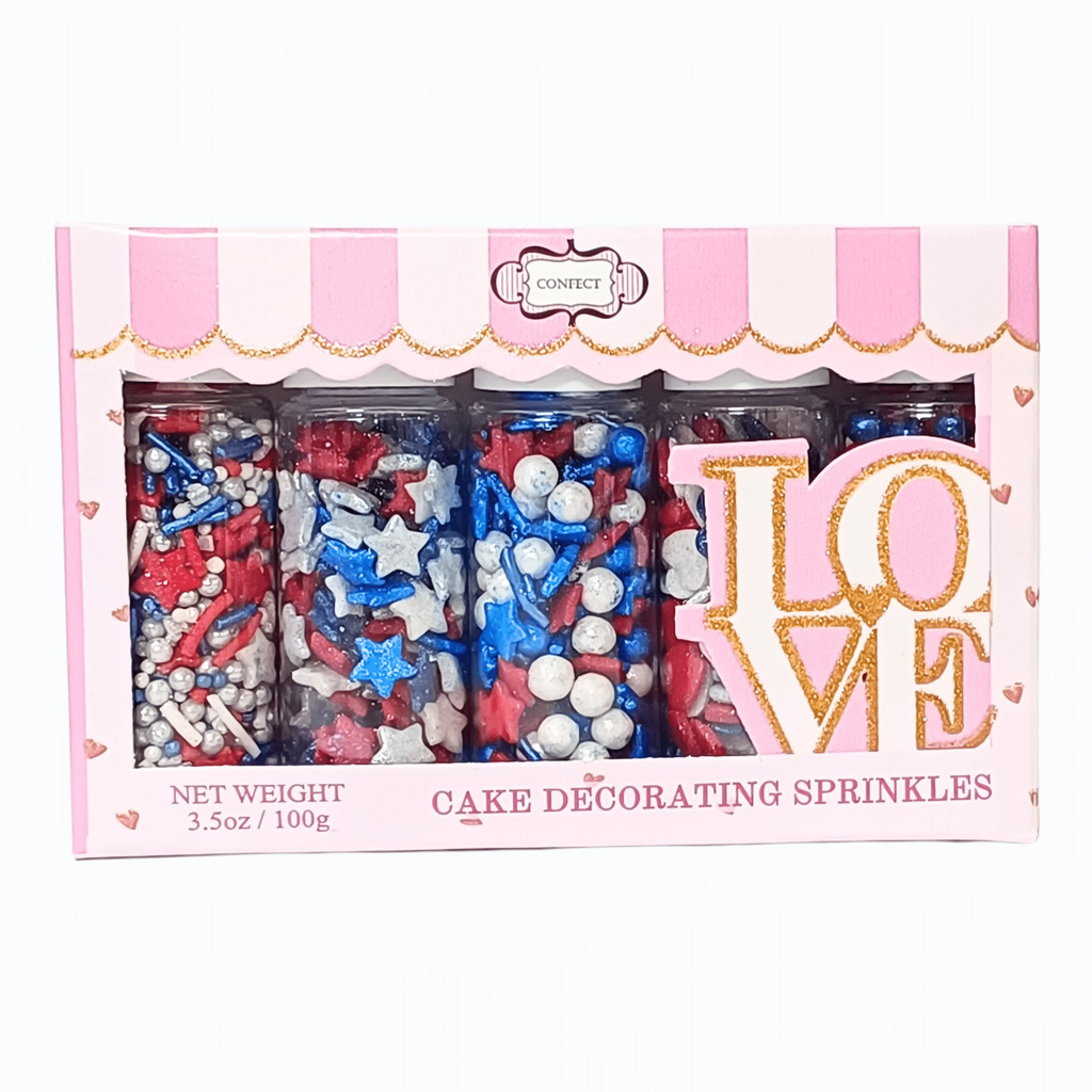 Confect Heart & Star Sprinkles | Pearls & Jimmies | Ultimate Avenger Patriotic Sprinkles | Grocsy