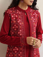 trueBrowns Maroon Kashmiri Woollen Jacket 3pc Set | Grocsy