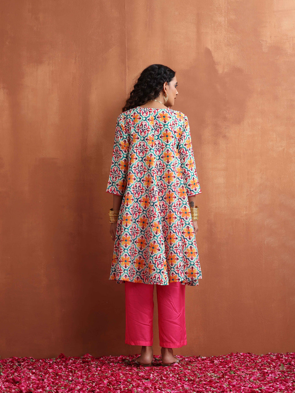 trueBrowns Off White Print Flared Anarkali Kurta Co-ord Set | Grocsy