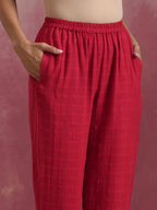 trueBrowns Red Cotton Dobby Kurta Co-ord set | Grocsy