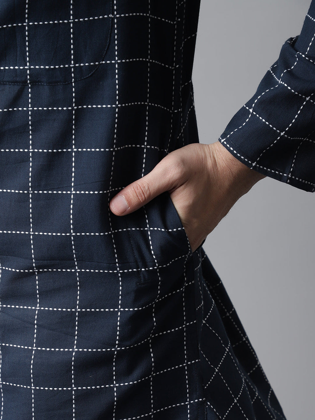 Even Apparels Blue Solid Kurta With Band Collar | Grocsy