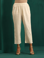 trueBrowns Ivory Peach Cotton Front Gathered Kurta Pant Set | Grocsy