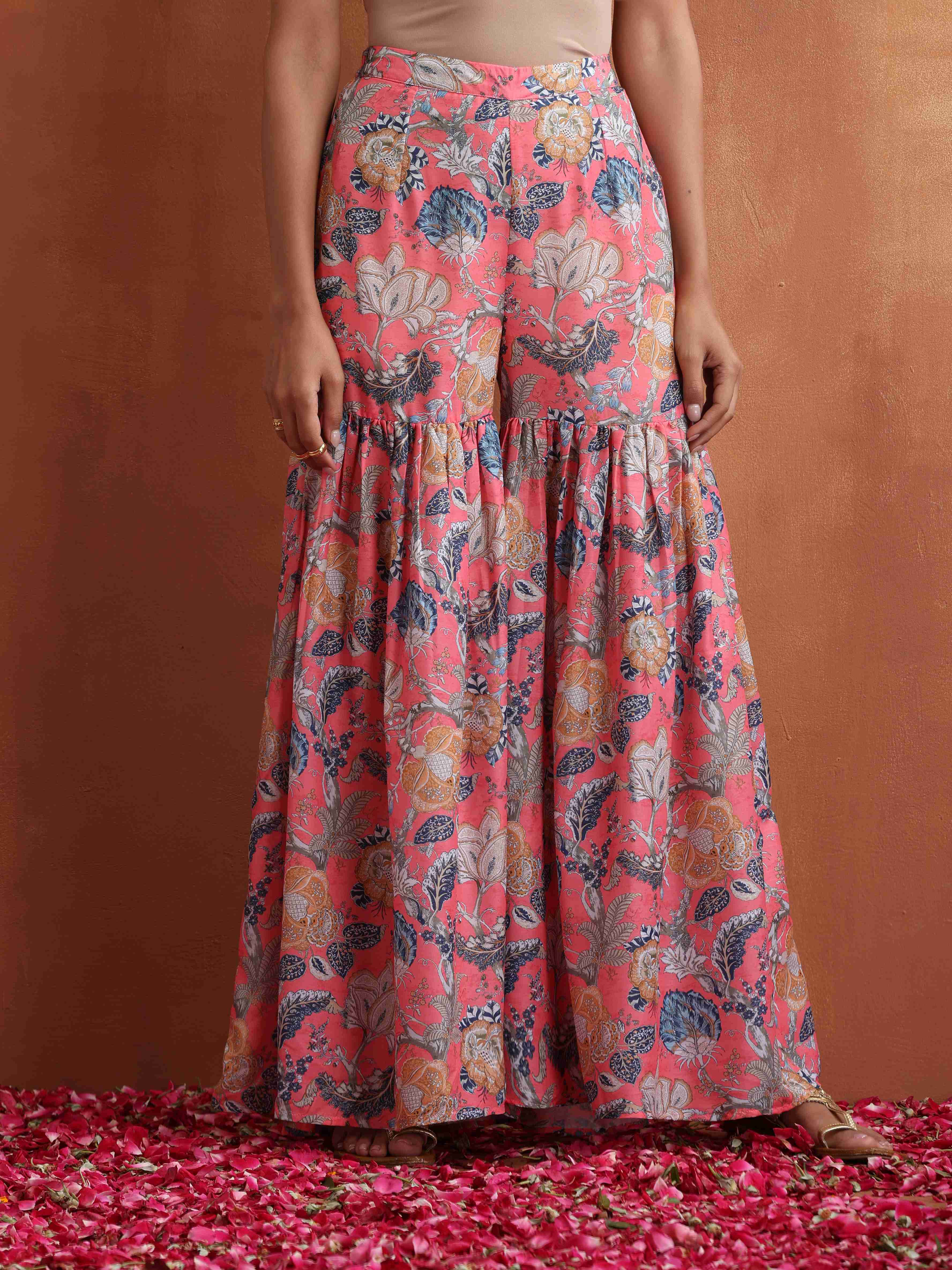 trueBrowns Orange Print Sharara Set | Grocsy