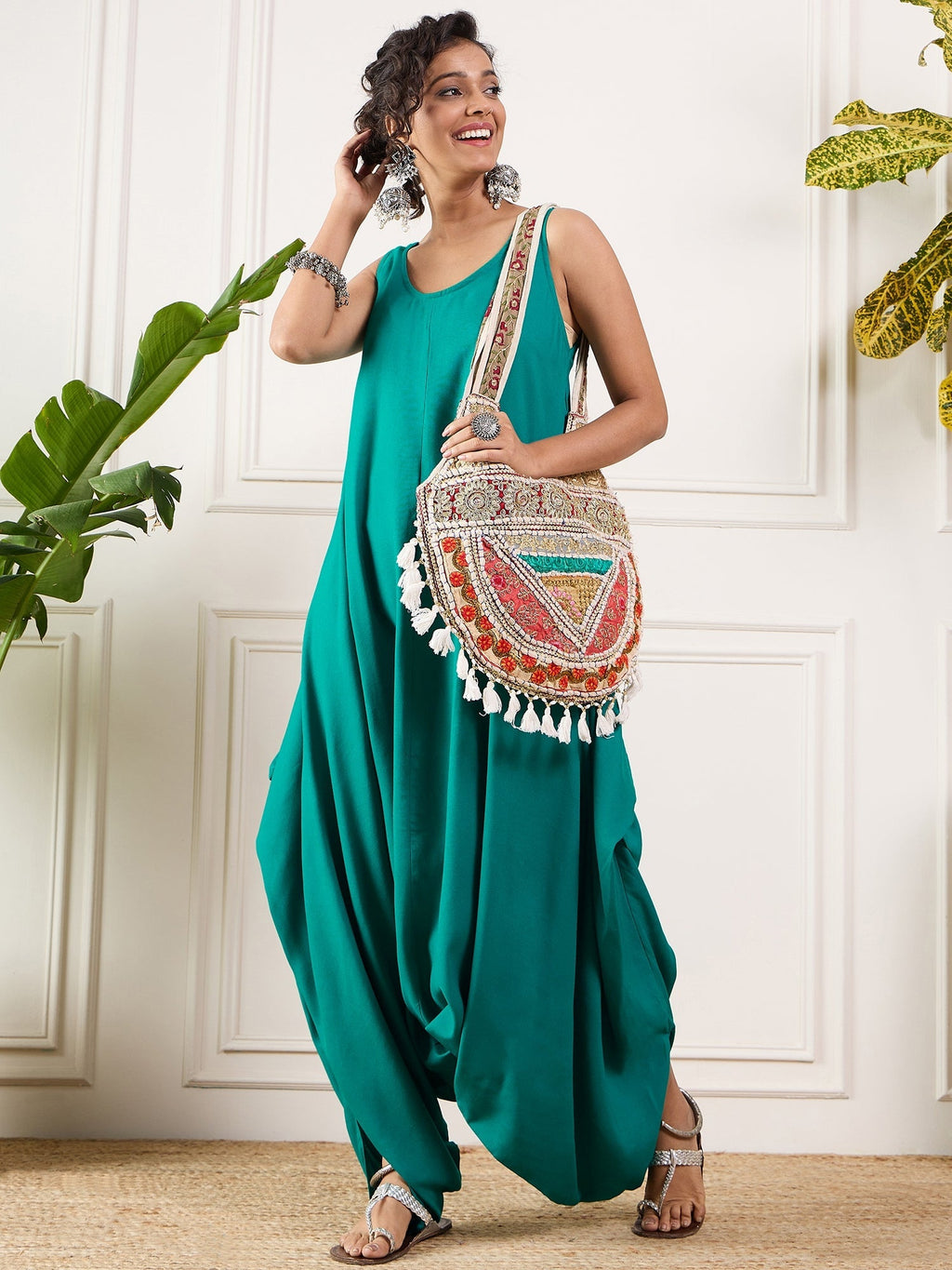 InWeave Teal Round Sleeveless Jumpsuit | Grocsy