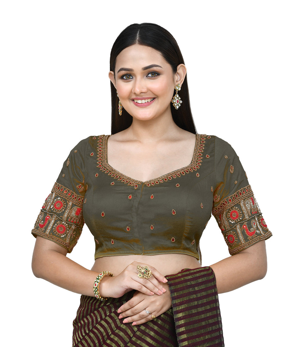 Joban Fashion Women's Green Embroidered Stitched Blouse | Grocsy