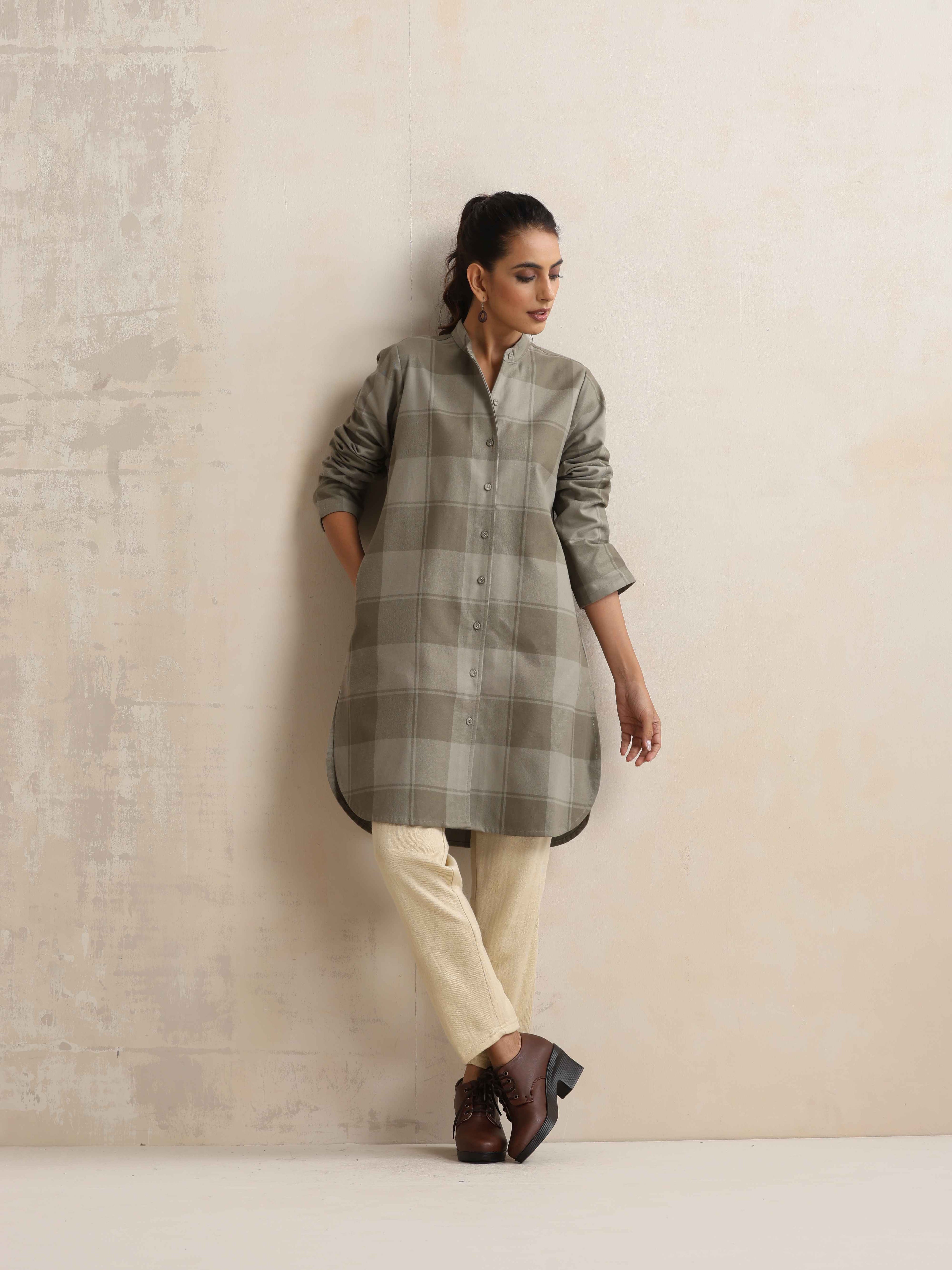 trueBrowns Green Check Winter Shirt Top | Grocsy