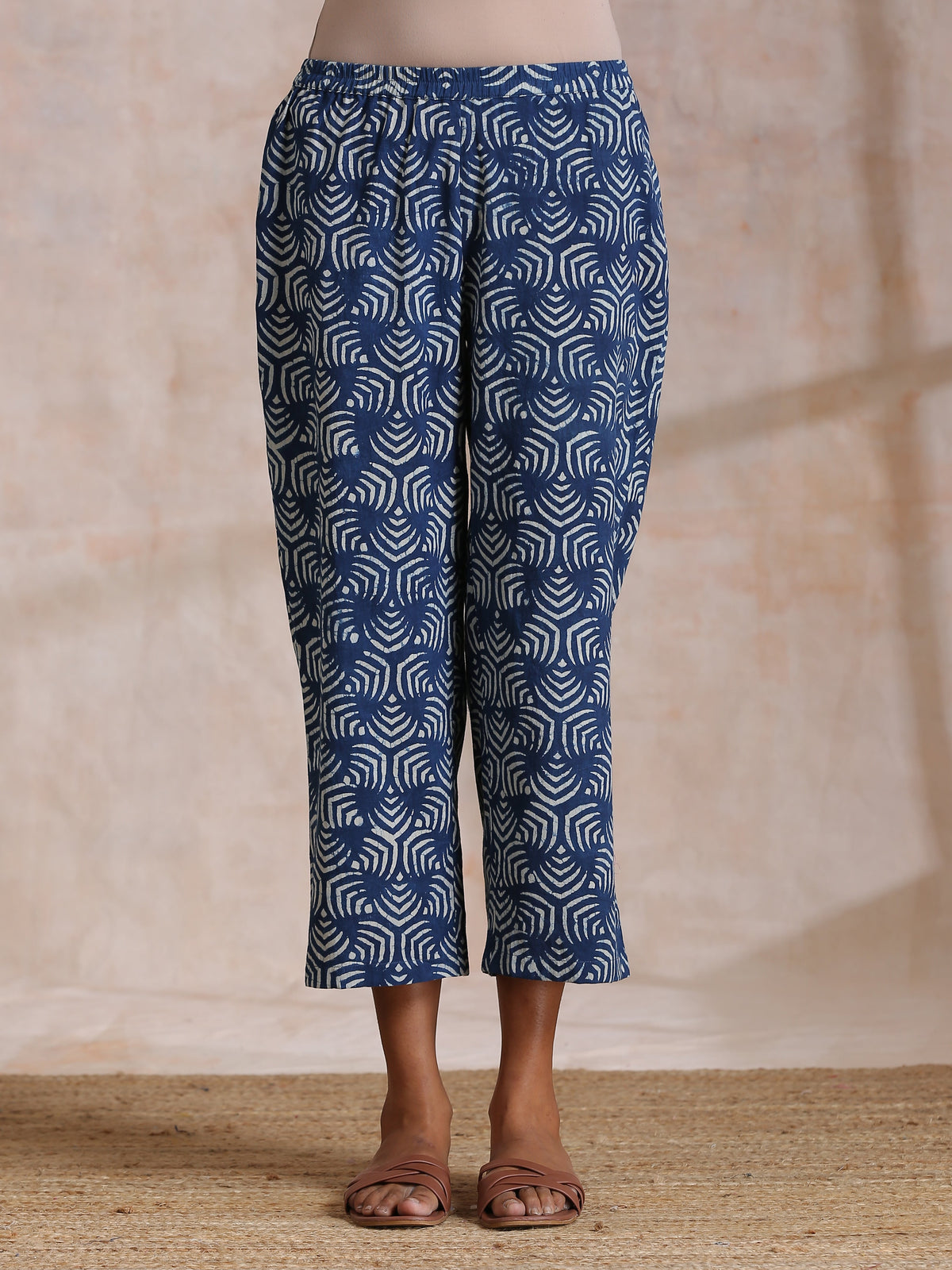 trueBrowns Indigo Dabu Overall Print Cotton Baggy Sleeve Co-Ord Set | Grocsy