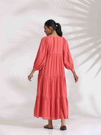 trueBrowns Pink Cotton Tier Dress | Grocsy