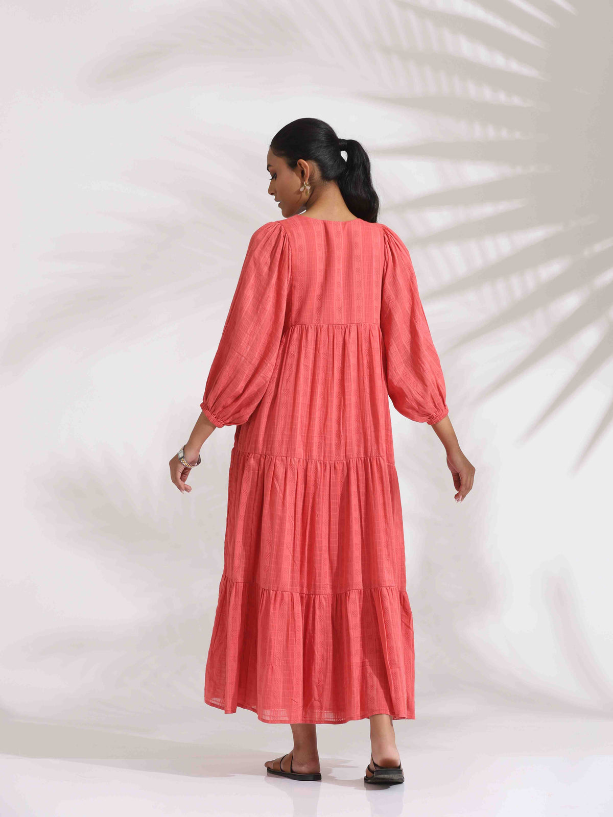 trueBrowns Pink Cotton Tier Dress | Grocsy