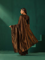 trueBrowns Black Cotton Gold Lurex Striped Ready to Wear Saree | Grocsy