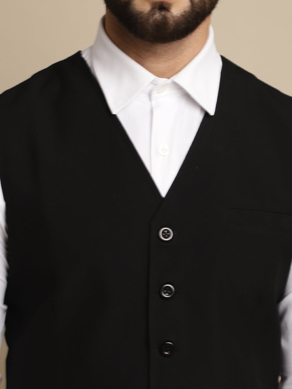 Even Apparels Men's Black Waistcoat with welt pockets | Grocsy