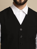 Even Apparels Men's Black Waistcoat with welt pockets | Grocsy