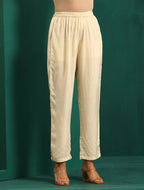 trueBrowns Off White Circle Floral Muslin Silk Printed Kaftan Pant Set | Grocsy