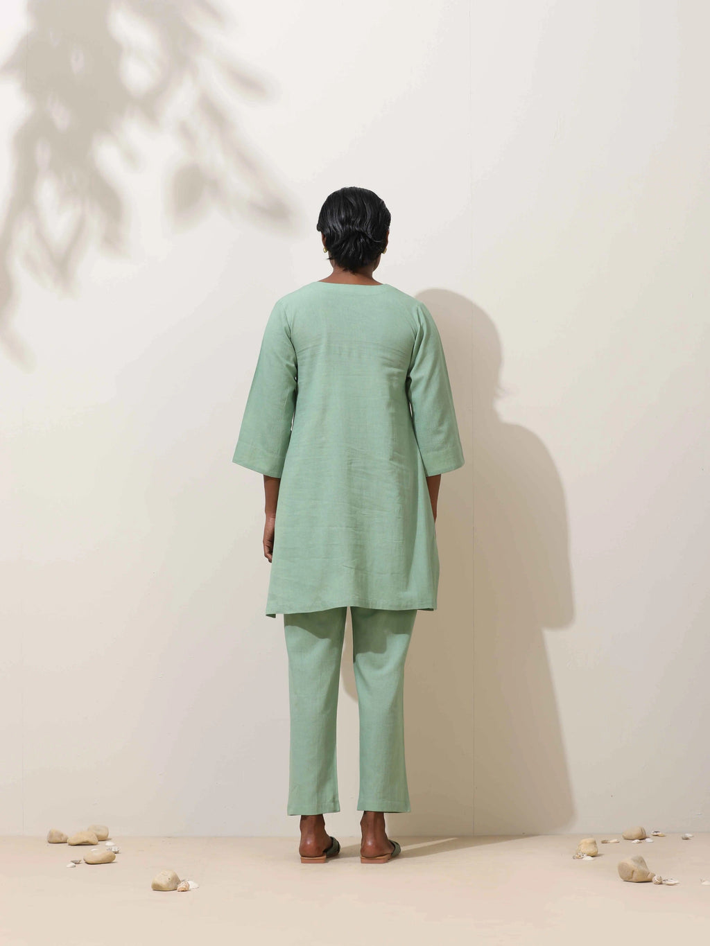 trueBrowns Mint Green Cotton Linen Kurta Co-Ord Set | Grocsy
