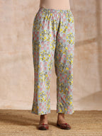trueBrowns Grey Overall Floral Block Print Cotton Angrakha Kurta Pant Set | Grocsy