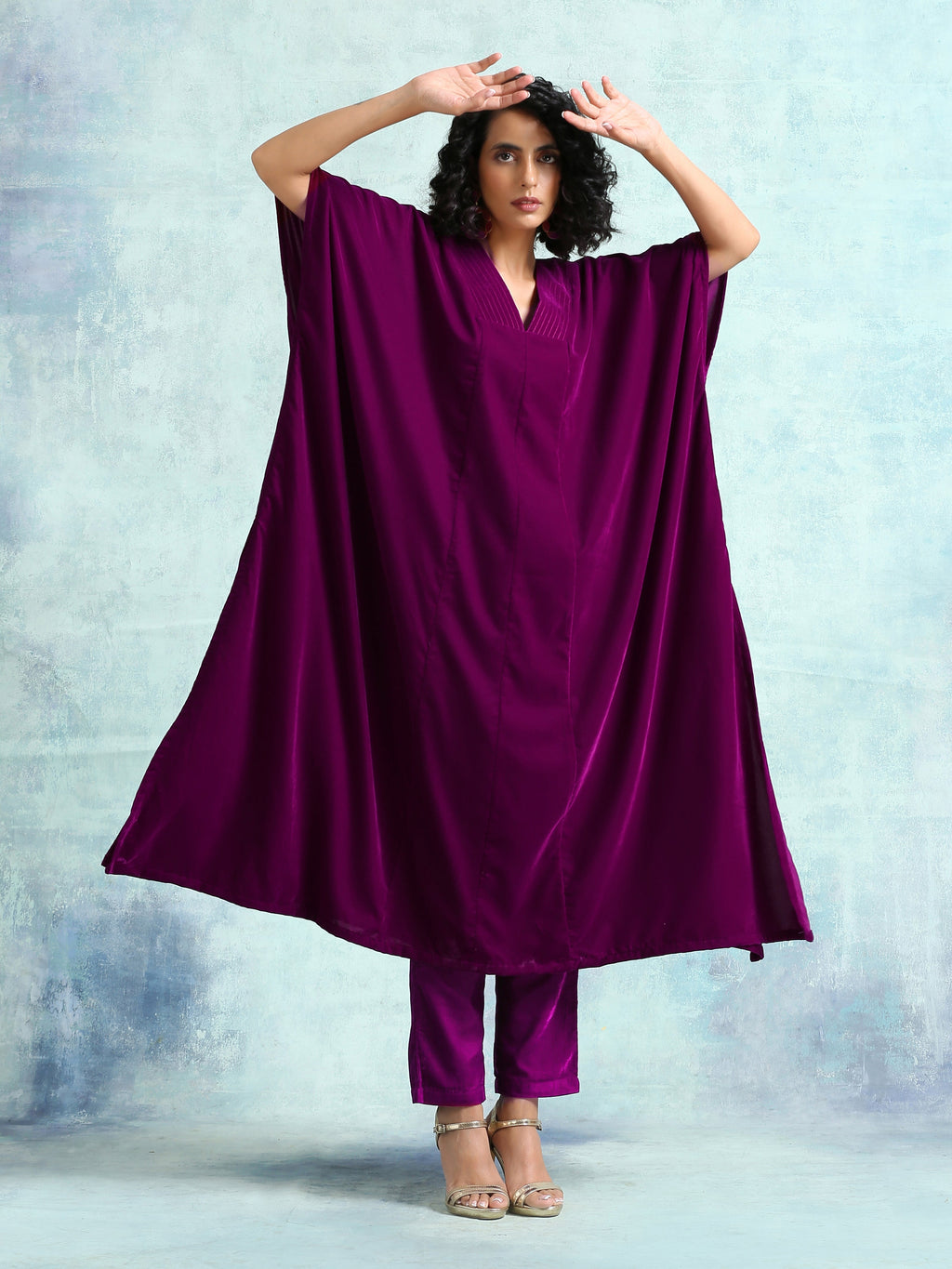 trueBrowns Wine Velvet Kaftan Kurta | Grocsy